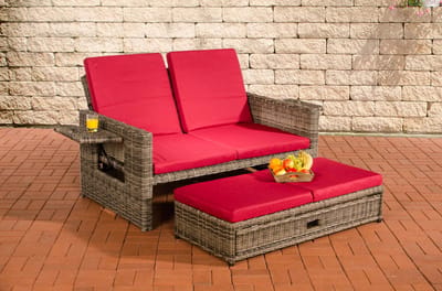 CLP Ancona - Loungebank - 5mm Poly-rotan grijs gevlekt robijnrood