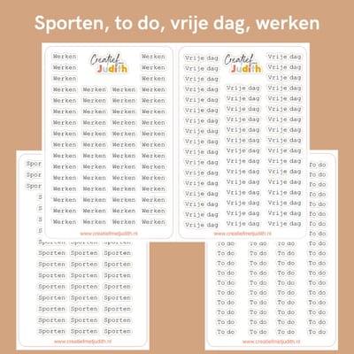 Bullet Journal Stickers - Planner Agenda Stickers - Sporten, to do, vrije dag, werken stickers - 4 stickervellen - Scrapbook stickers - Deco stickers - woorden stickers - volwassenen en kinderen