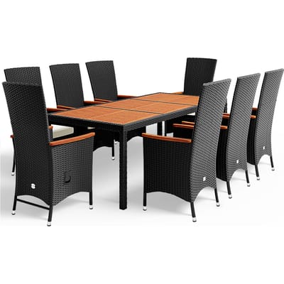 Casaria Tuinset Rio - Polyrattan 9 delig Verstelbaar Kussens - Zwart