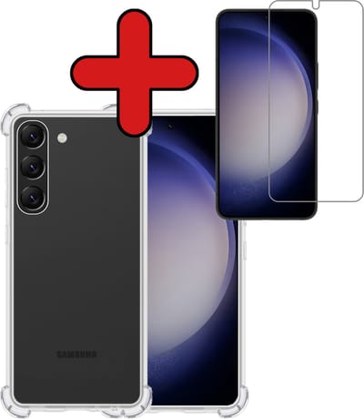 Hoesje - Met Screenprotector - Geschikt voor Samsung Galaxy S23 - Sterk & Shockproof - Back Cover - Siliconen Case - Telefoon Hoes - Shock Proof - Telefoonhoes - Transparant