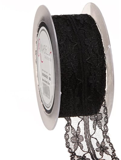 Vintage zwart kanten lint, rouwlint, kant, 40 mm x 20 m