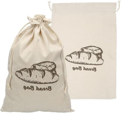 Set van 2 herbruikbare linnen broodzakken, 30 x 45 cm, met trekkoord voor vers brood en opslag