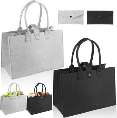 Set van 4 vilt boodschappentassen, 2 grote van 20 liter en 2 kleine, opvouwbare tas voor speelgoed en boodschappen, 39 x 26 x 20 cm