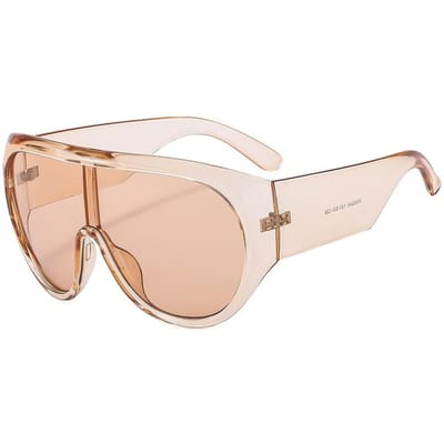 Lunettes de soleil classiques de luxe à grande monture pour femmes Couleur thé Carrées Aviateur Lunettes UV400 Cool pour hommes Lunettes monobloc 1PC