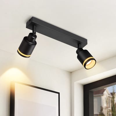 NETTLIFE Opbouwspot - GU10 Fitting - 2-Lichts - rechthoekig - Zwart - Moderne Plafondlamp - L 30cm - Metaal - 355° kantelbaar - Plafondspot - voor Woonkamer | Slaafkamer | Gang - Zonder Lichtborn