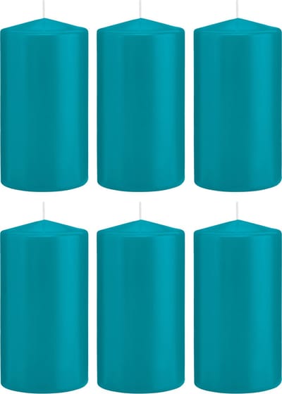 Trend Candles Cilinderkaars/stompkaars - 6x - turquoise - 8 x 15 cm - 69 branduren - horeca kaarsen