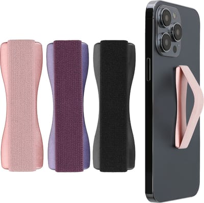 kwmobile vingerhouder voor smartphone - Vingergreep voor telefoon - Zelfklevende finger holder - Set van 3 - In zwart / roségoud / braam