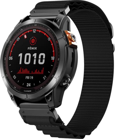 Strap-it Alpine nylon band - geschikt voor Garmin Fenix 5 (Plus) / Fenix 6 (Pro) / Fenix 7 (Pro - Sapphire - Solar) / Fenix 8 - 47mm / Quatix 5 - 6 - 7 / Epix Gen 2 - 47mm / Forerunner 745 / 935 / 945 / 955 / 965 (zwart)