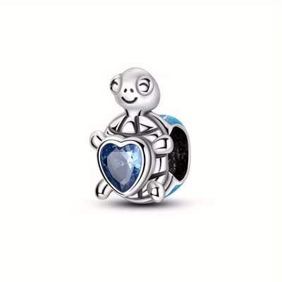 Fler® | Bedel | Past op populaire bedelarmbanden (standaard - 3mm) | Schildpad met Blauwe Hartsteen | Hangbedel Charm | 925 sterling zilver | Blauwe zirkonia | Blauwe & Zwarte emaille | Valentijnsdag Cadeau | Sinterklaas kado |Kerstcadeau |Verjaardag