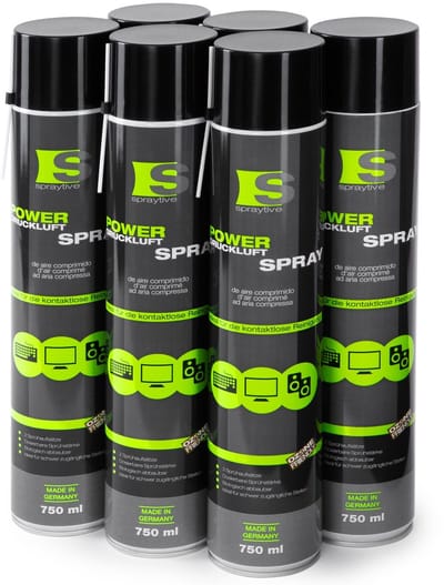 Spraytive 6x 750ml persluchtspray druklucht reiniger voor pc toetsenbord camera stofvrij met spuitrietje nauwkeurig reinigen