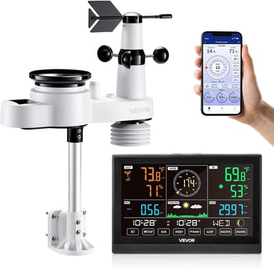 Weerstation Draasloos Binnen/Buiten - Weerstation - Zwart - 5-in-1 Sensor - Draadloze WiFi Verbinding - Voor Binnen en Buiten