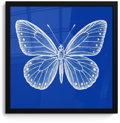 Poster in lijst - Fotolijst 40x40 cm - Posters - Vlinder - Wit - Getekend - Stippen - Posterlijst zwart - Decoratie - Wanddecoratie woonkamer - Muurdecoratie slaapkamer