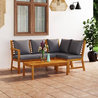vidaXL - 4-delige - Loungeset - met - kussens - massief - acaciahout