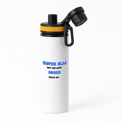 Hacebo® - super blij met een lieve broer zoals jij waterfles met draaidop oranje - Broer - de liefste broer - verjaardag - cadeautje voor broer - broer artikelen - kado - geschenk - water fles - 850ML