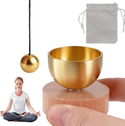 Set van kleine Tibetaanse klankschalen, Ø 3 cm, inclusief kussen en tas, handgehamerde mini klankschaal voor meditatie, stressverlichting en holistische genezing