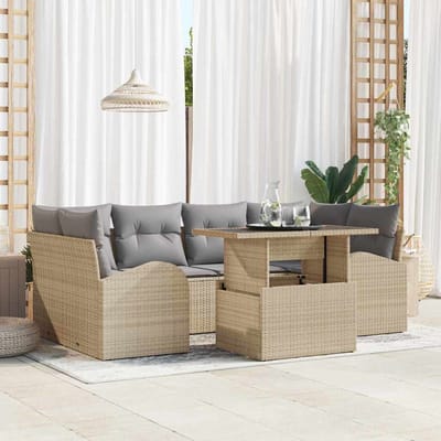 vidaXL Tuinbank Set met kussen met opslag 7 pcs Beige Poly Riet