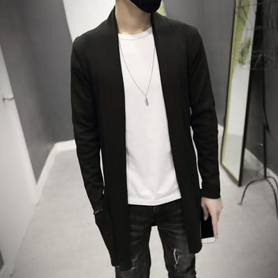 Nieuwe Koreaanse Versie Middellange en Lange Heren Trui Vest zonder Gesp voor Tieners en Studenten Knappe Gebreide Trui voor Mannen XXXXL black
