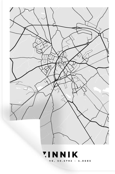 Muurstickers - Sticker Folie - Stadskaart – Zwart Wit - Kaart – Zinnik – België – Plattegrond - 20x30 cm - Plakfolie - Muurstickers Kinderkamer - Zelfklevend Behang - Zelfklevend behangpapier - Stickerfolie