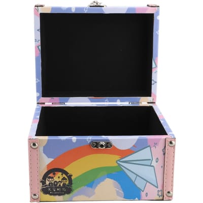 Houten Opbergdoos Retro Stijl Cartoon Patroon Leuke Opbergcontainer met Gesp voor Make-up Cadeau gray