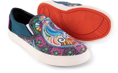 Inkkas Tuamotu dames Vegan Slip On – comfortabele slip-on sneaker met oceaanprint (Frans-Polynesië) – lichtgewicht & 100% Vegan, maat 37