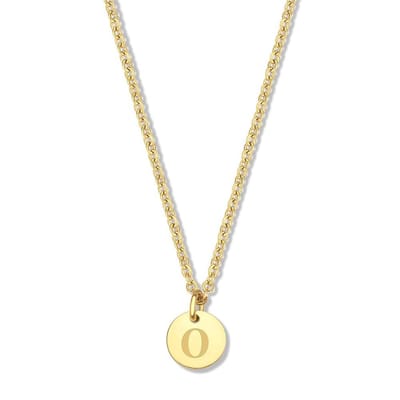 CO88 Collection Alphabet 8CN-26152 Stalen collier -hanger rond 7mm - letter O - 38 + 7 cm - Initiaal sieraad - Goudkleurig