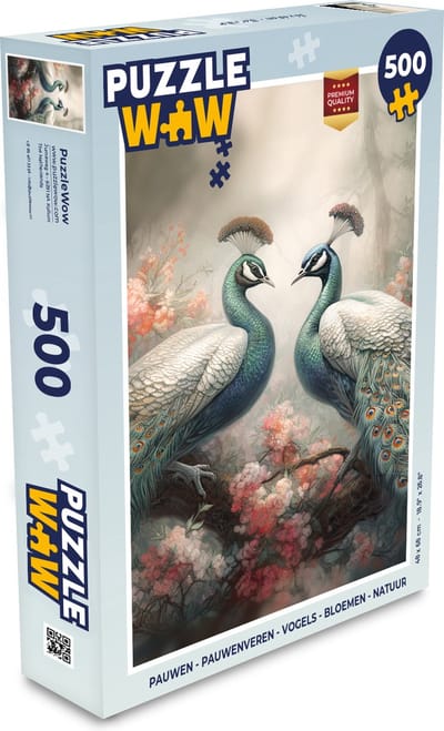Puzzel Pauwen - Pauwenveren - Vogels - Bloemen - Natuur - Legpuzzel - Puzzel 500 stukjes