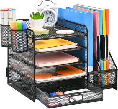 Bureau Organizer - Ladenbak Archief - Werkplek Organiseren - Vijf Laags Ontwerp - 36 x 31 x 12 cm - Zwart