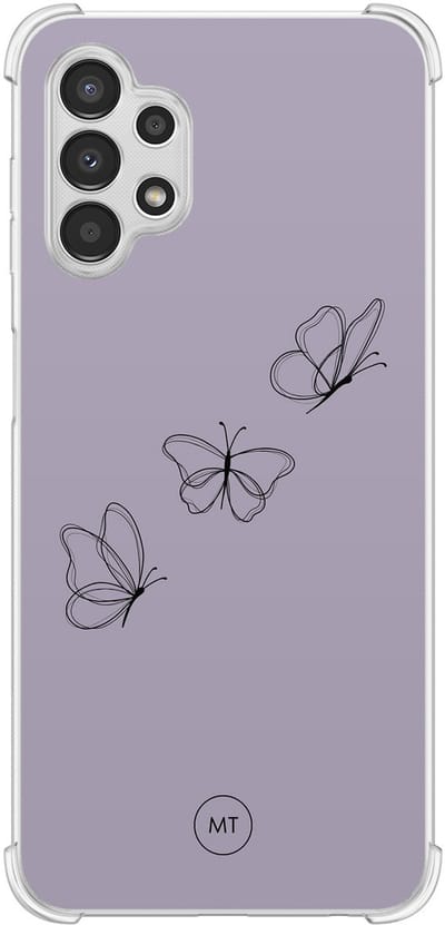 Hoesje (shockproof) geschikt voor Samsung Galaxy A13 4G - Vlindertjes - Extra sterke case - TPU/polycarbonaat - Print - Paars, Transparant