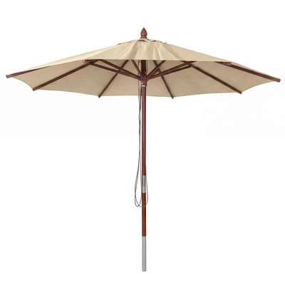 Horeca-parasol van hout MCW-C57b, tuinparasol, polyester/hout 14 kg, rond Ø 3 m, met trekkoord, schokbestendig ~ crème