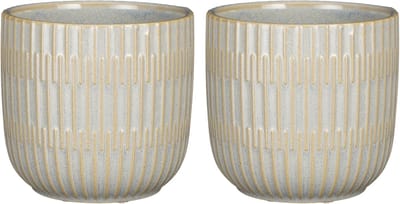 Mica Decorations Plantenpot/bloempot - 2x stuks - keramiek - lichtgrijs - D14/H13 cm
