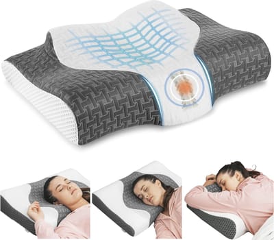 Cervical Contour Memory Foam Pillow voor nek- en schouderpijn, 2-in-1 orthopedisch slaapkussen, verstelbaar ergonomisch neksteunkussen voor zij-, rug- en buikslapers (Donkergrijs)