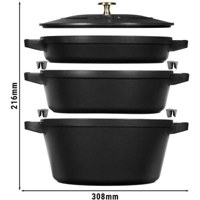 STAUB STACKABLE SET - Kookpannenset - 3 stuks - Ø 240mm - Gietijzer - Zwart