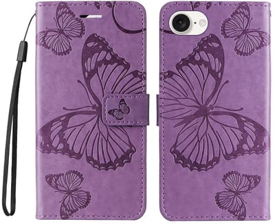 Coverup Hoesje - Geschikt voor iPhone 16e / 17e Hoesje - Coverup Vlinders Book Case - Lila