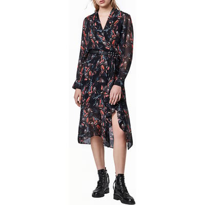 AllSaints Valero Flutter Dress Black Maat: 32 | Midi Jurken Outlet | Dames | Zwart