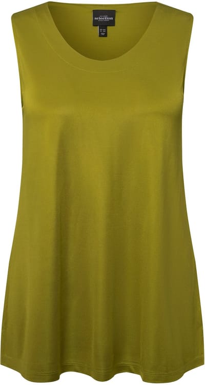 Ulla Popken - Dames - Slinky top piqué A-lijn ronde hals mouwloos - Avocadogroen - Maat 42+