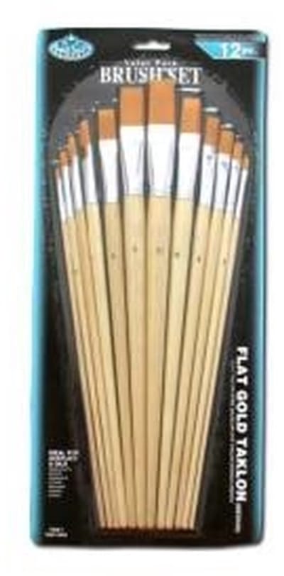 R&L Gold Taklon Flat Brush Set (Medium) - 12 Pack