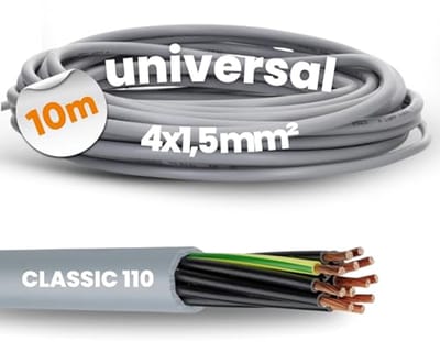 10 meter PVC besturingskabel 4 x 1,5 mm² met groen-gele beschermgeleider