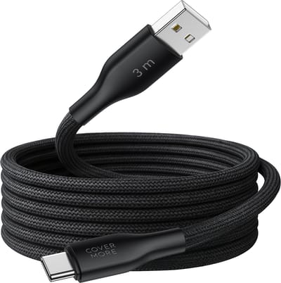 Usb C kabel - 3 meter - Usb A naar usb C - Geschikt voor android smartphone en tablet - Oplaadkabel - Datakabel - Lang - Stevig - Nylon - Zwart