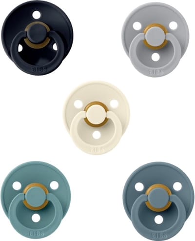 Bibs fopspenen 0-6 maand set 5 stuks Dark Denim, Island Sea,Cloud,Ivory en Petrol maat 1