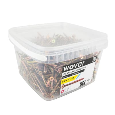 Wovar Voordeelemmer Spaanplaatschroeven Geel Verzinkt 5.0 x 70 mm Torx 20 Deeldraad | 600 stuks
