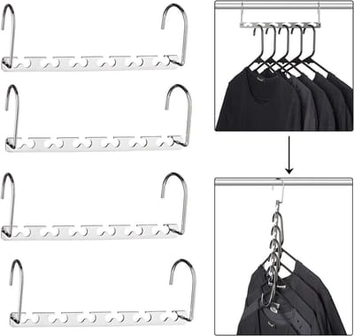 Famanu – Metalen ruimtebesparende kleerhangers, set van 4, multifunctionele cascading hangers voor efficiënte kastorganisatie