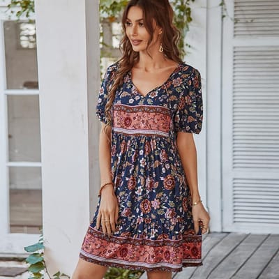 Onafhankelijk Ontwerp van Casual Vakantiestijl Jurk Zomerprint Frisse Rok XL marineblauwe kleur