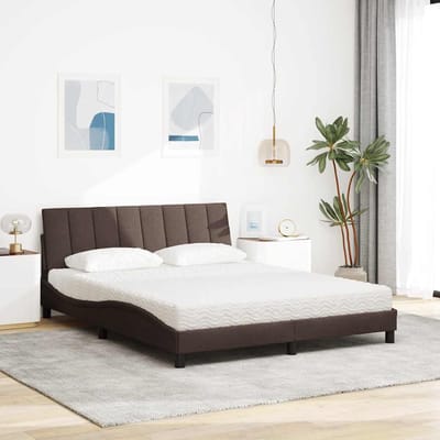 vidaXL - Bed - met - matras - "Hanko" - stof - donkerbruin - 160x200 - cm