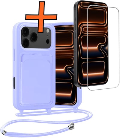 Hoesje Geschikt voor iPhone 17 Pro / 18 Pro Hoesje Met Telefoonketting Pasjeshouder Case Met Screenprotector Koord - Hoesje Geschikt voor iPhone 17 Pro / 18 Pro Hoes Met Kaarthouder - Lila