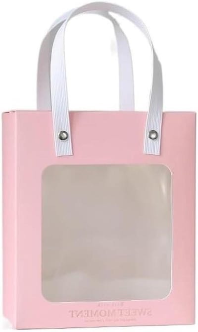 Papieren zakken, goodiebags, giftbags 10st giftbag met transparante raamgrepen Papieren zakken Verpakkingsdoos Bruiloftsgunsten for gasten Douchefeestgunsten(Pink,M)