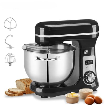 Lunekiss Keukenmixer 6L met RVS mengkom, LED-timer en 1200W stille DC-motor - 6 snelheden, standmixer met accessoires set - Zwart