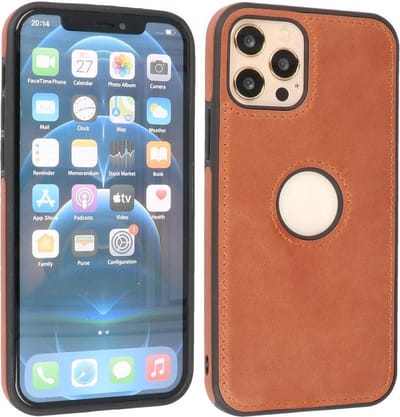 BAOHU - Lederen Hoesje Backcover - Geschikt voor iPhone 12 - iPhone 12 Pro - Cognac