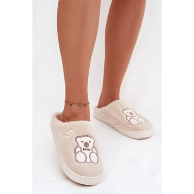 Bear & Heart Cozy Slippers - Beige / 36/37
