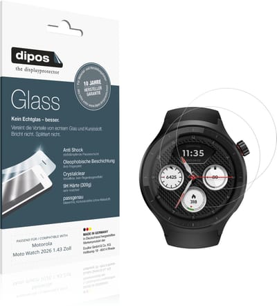 dipos – 2x Pantserfolie geschikt voor Motorola Moto Watch 2026 1.43 Zoll | 9H Screenprotector