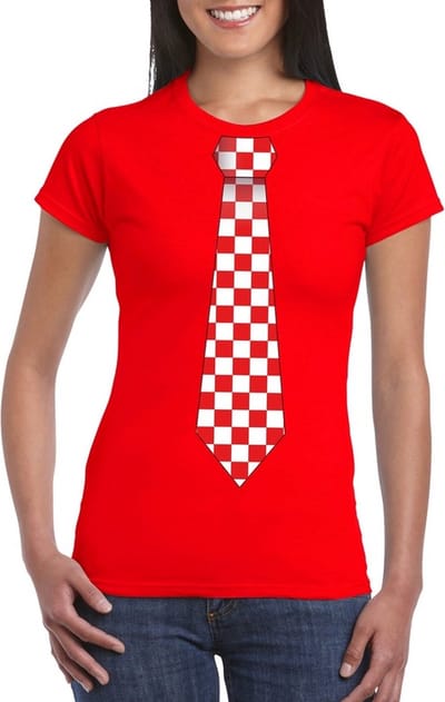Rood t-shirt met Brabant stropdas dames - Carnaval shirts S